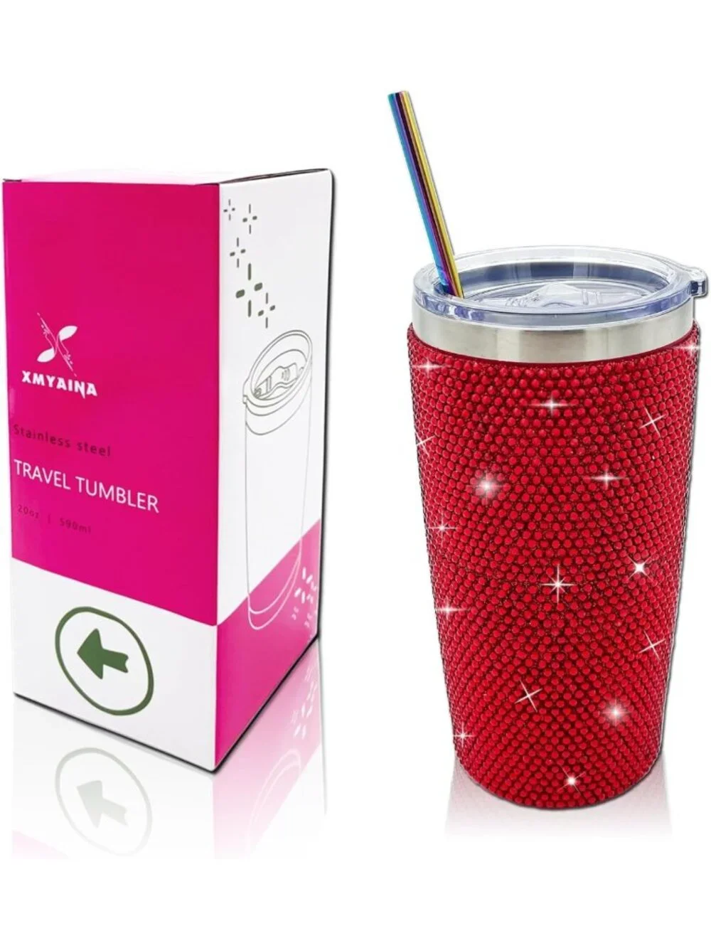 Glitter Rhinestone 20oz Stainless Steel Tumbler - Leak Proof Travel Mug with